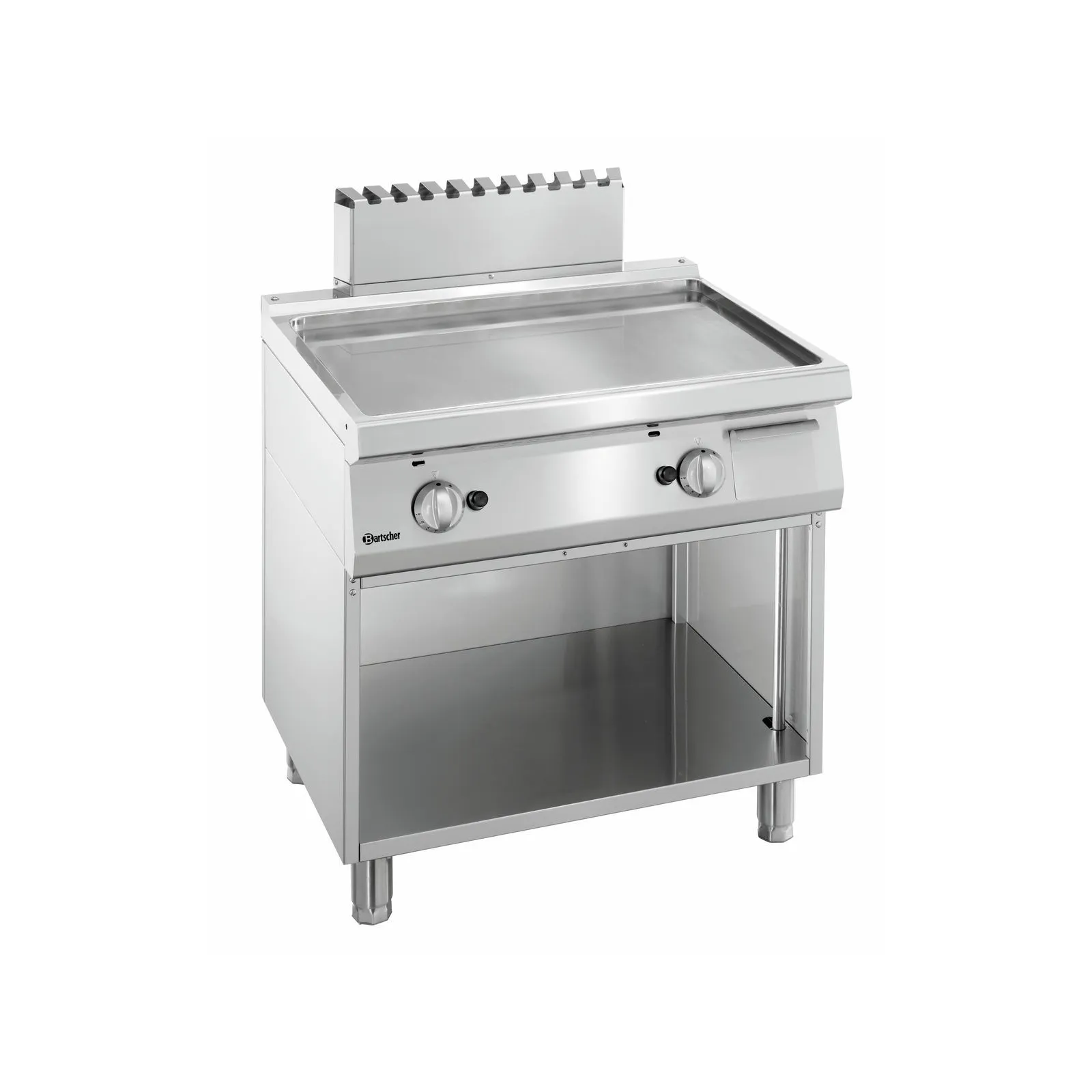 Bartscher 2855081 Griddleplatte Gas 700 B800 glatt, Gasgrill, Edelstahl, Flachtopf, Zwei Brenner, offene Ablage