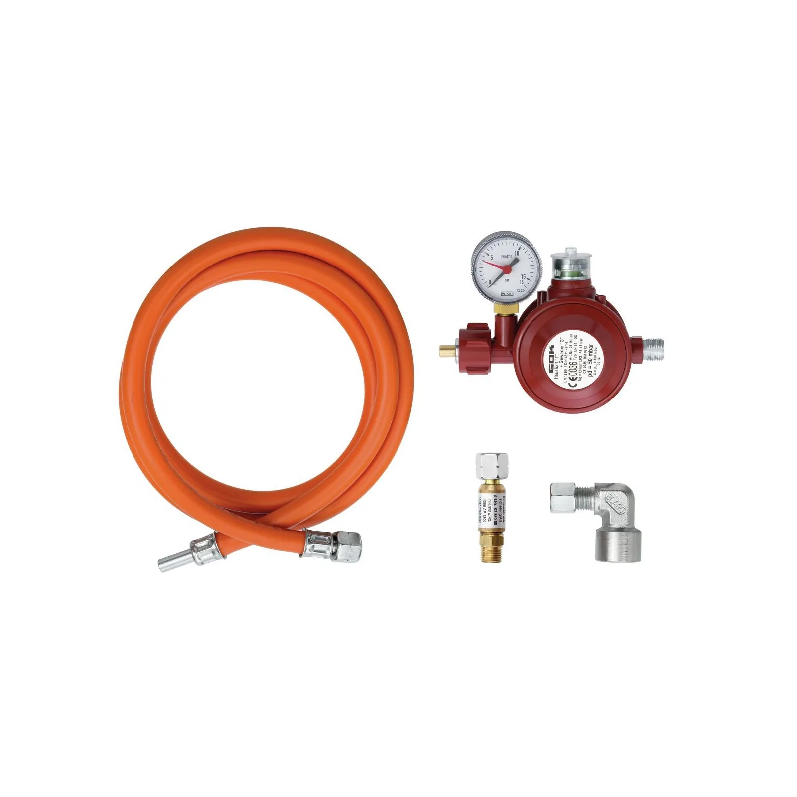 Bartscher 500180 Gasanschluss-Set GW-AI, Gasschlauch, Druckregler, Manometer, Düse, Ventil
