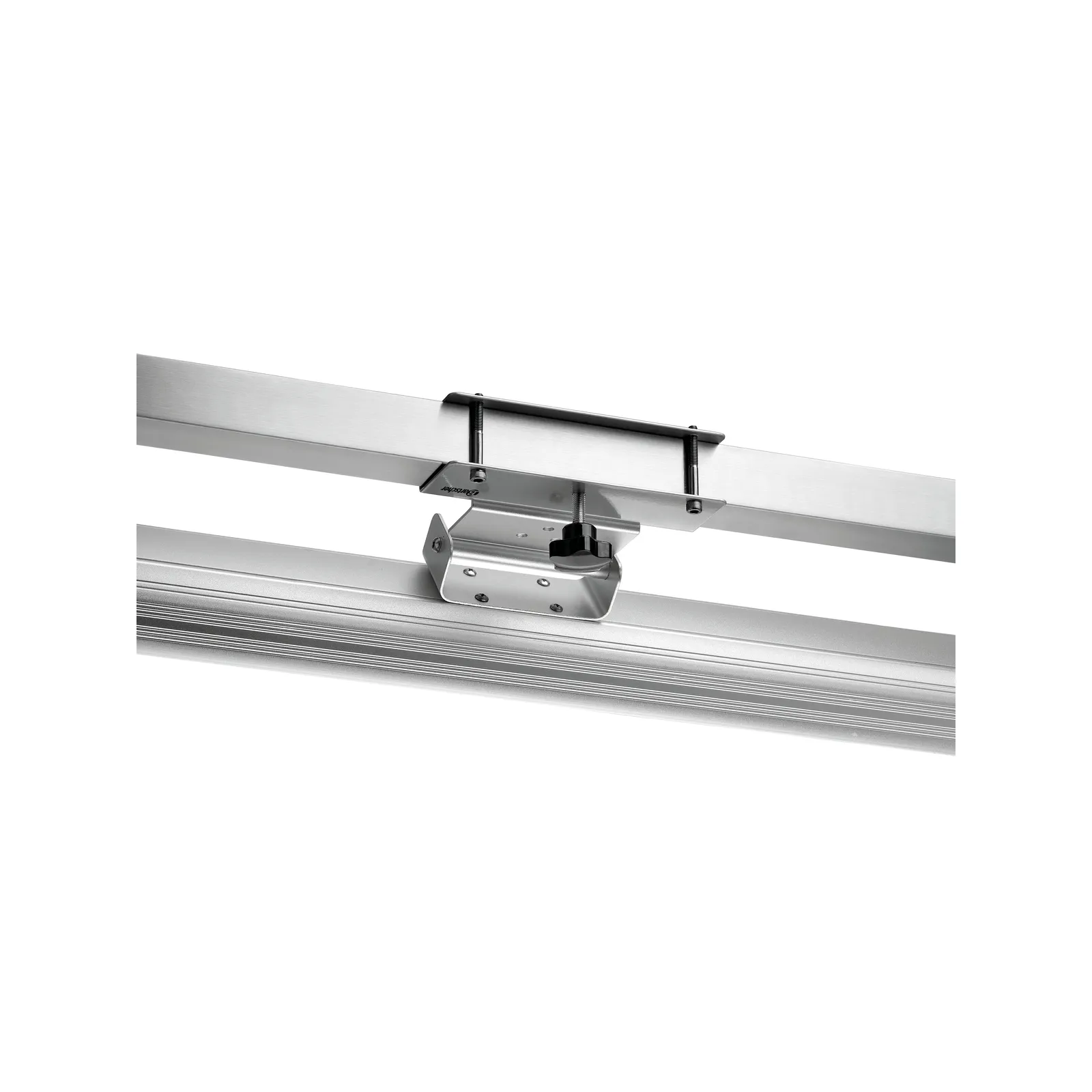 Bartscher 825222 Heizstrahler-Halterung W3000 Ansicht Komplett an Stange von hinten, Schienenhalter, Klemmhalter, Aluminium, Schiebetür, Montagezubehör