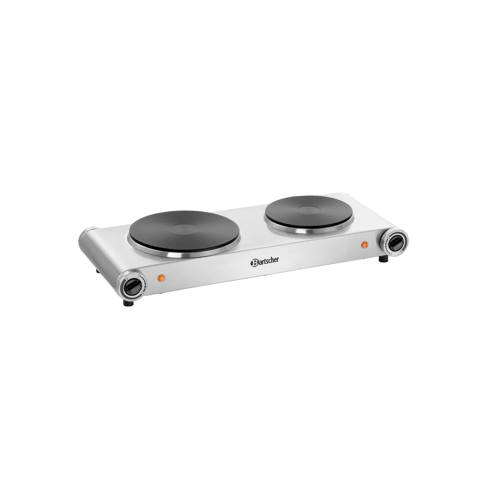Bartscher 150310 Elektro-Kocher 2K2500 Ansicht Komplett, Elektro-Kochplatte, Doppelkochplatte, Induktionskochplatte, brushed metal, weißer Metallkorpus