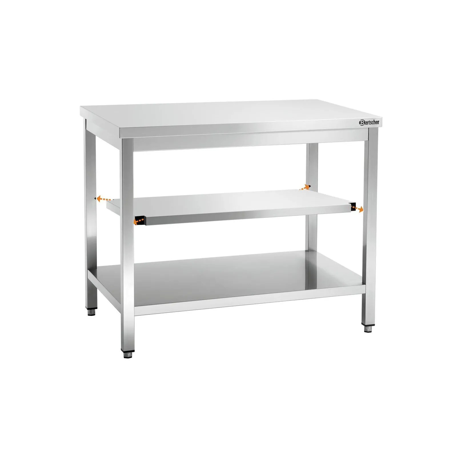 Bartscher 310107 Zwischenboden 1000 Ansicht Einbaupunkte, erdtisch, edelstahl, arbeitsplatte, regalboden, schubladenlos