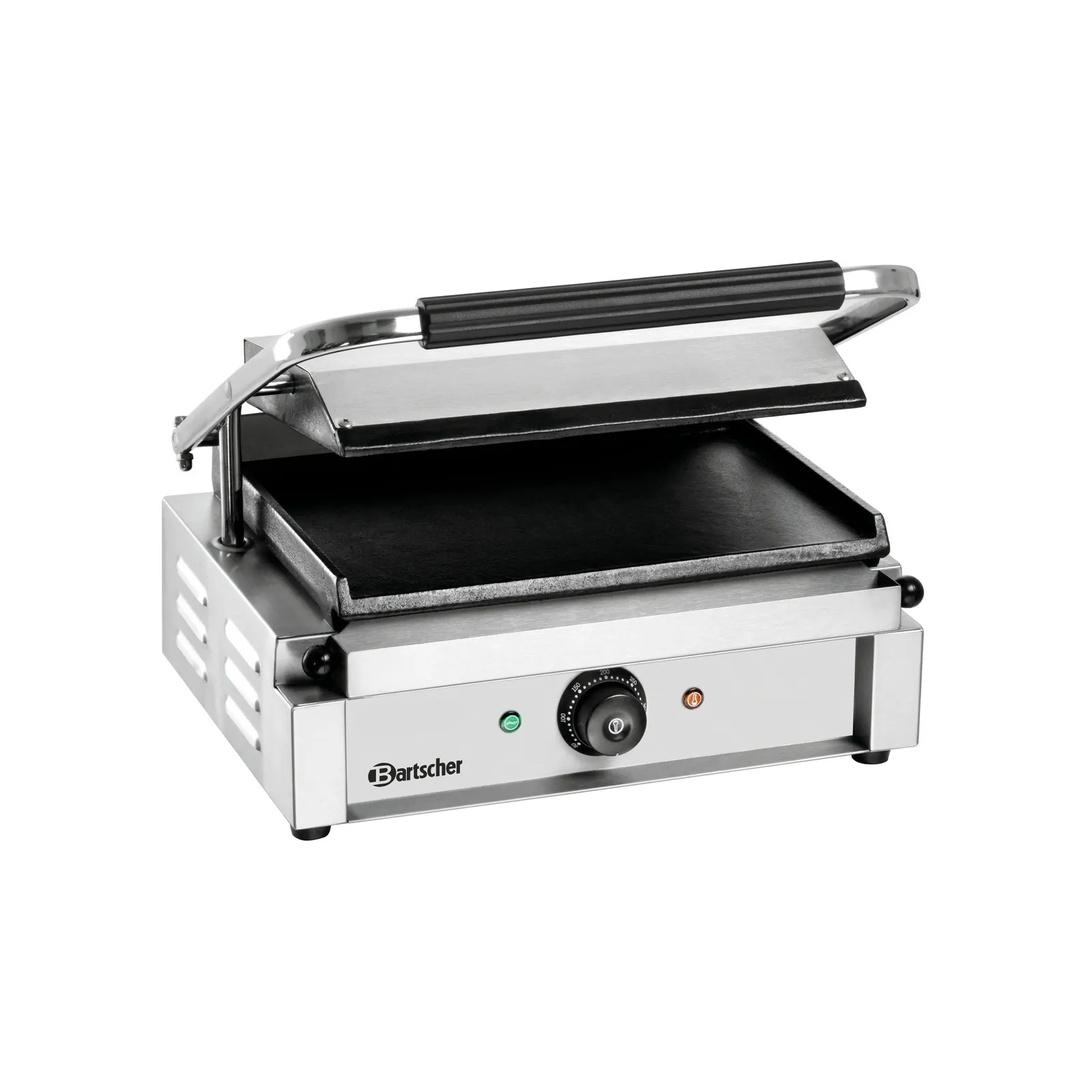 Bartscher A150679 Kontaktgrill Panini MDI Glatt Ansicht Komplett halb offen leer