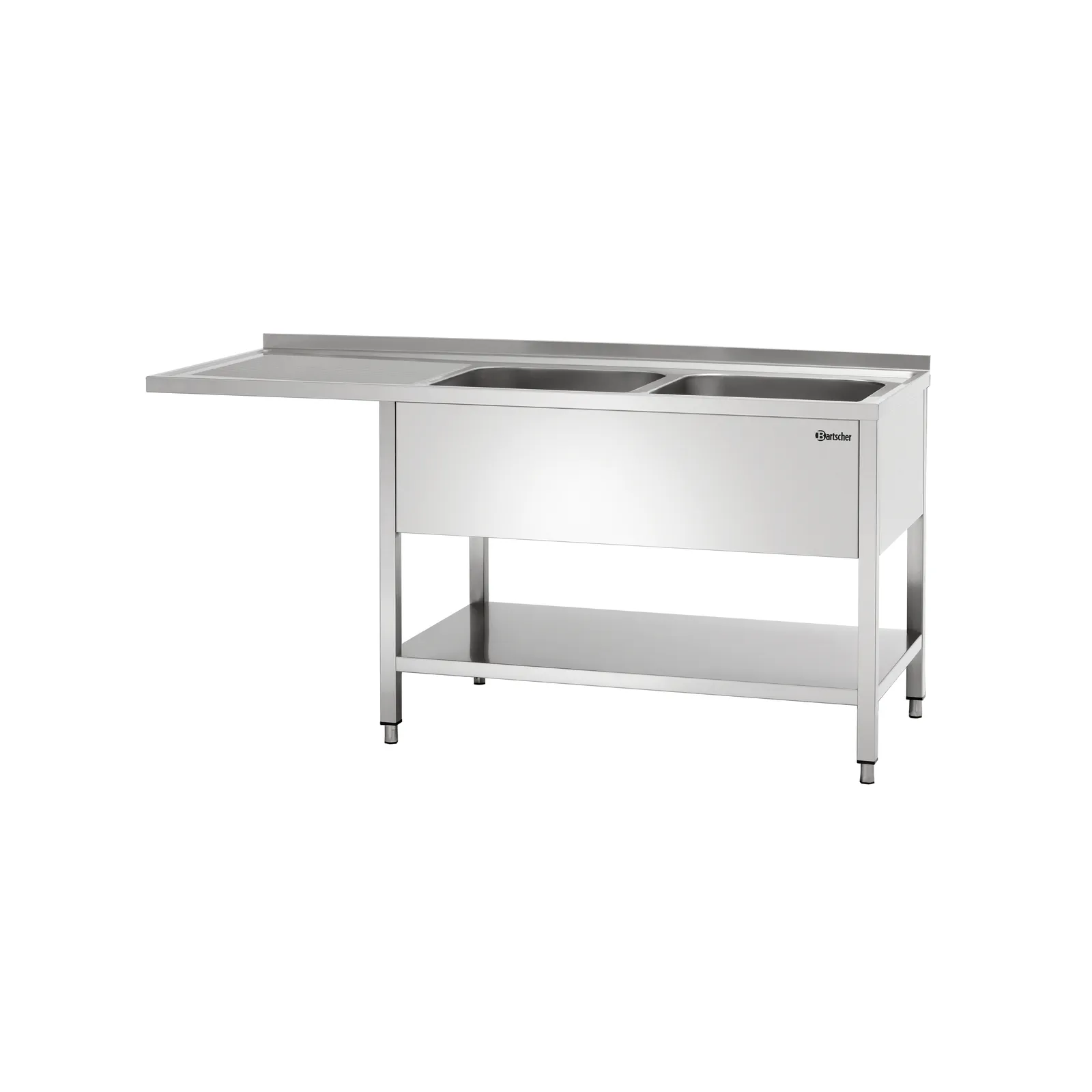 Bartscher 306660 Spülcenter 700 B1800 2 Becken RE Ansicht Komplett, Küchenspültisch, Edelstahl, Doppelspüle, Arbeitsplatte, unterbau