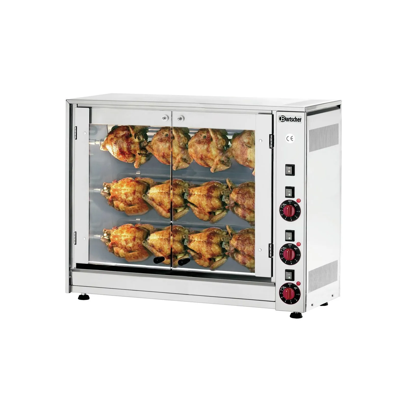 Bartscher 215037 Hähnchengrill P12N, Hängetoaster, Bräunungsgerät, Hähnchenbräter, Backofen mit Glastür, Edelstahl