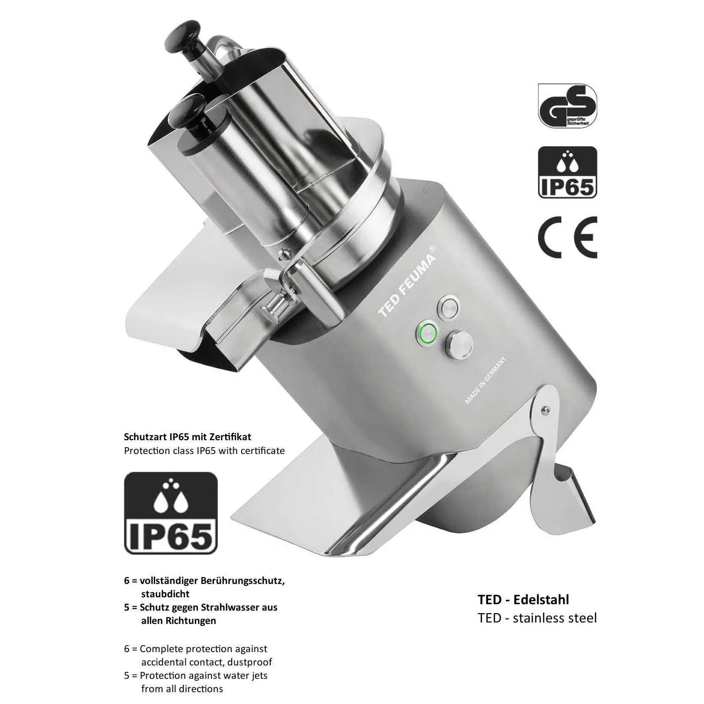 Edelstahl, Küchenmaschine, Schneidemesser, IP65, Made in Germany