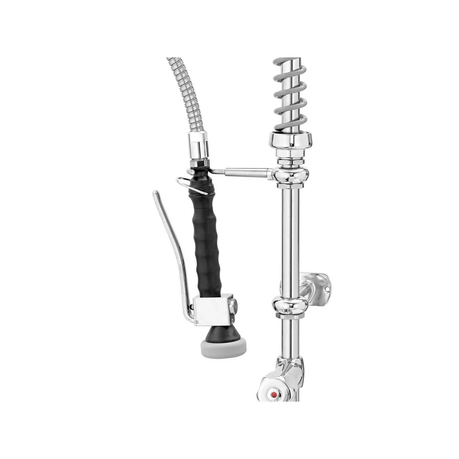 Bartscher 400136 Zweigriffmischer 26L-1801B Nahansicht Brause, Beverage tap, Korkgriffel, Schlauch, Chrombeschläge, Kügelschraubensystem