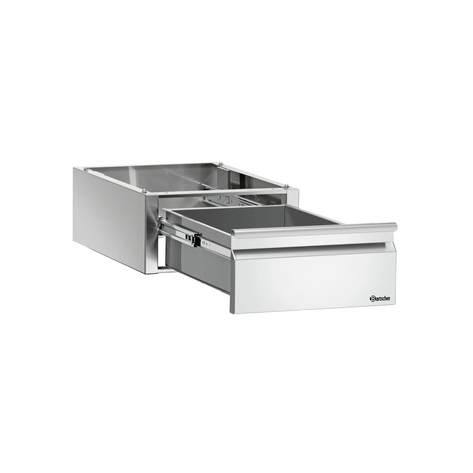 Bartscher 315107 Schublade 1 x 1/1 GN Ansicht Komplett, geöffnet, Kassenschublade, Schublade Edelstahl, Küche, Ausziehbar, Baumaterial Edelstahl