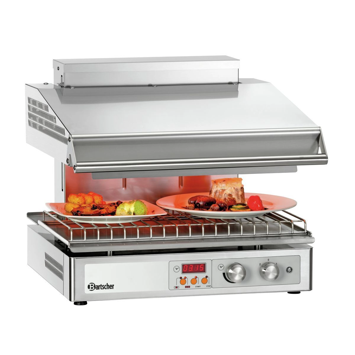 Bartscher 101546 Lift Salamander wo zwei Teller auf kleiner Höhe warmgehalten werden