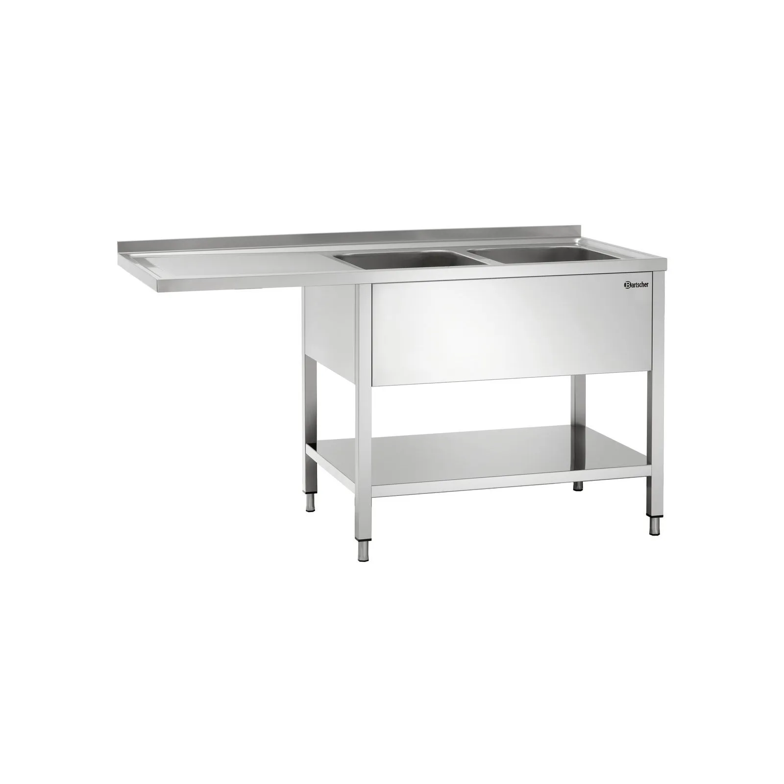 Bartscher 306650 Spülcenter 700 B1600 2 Becken RE Ansicht Komplett, Einbau-Spüle, Stahl, Küchenunterschrank, Edelstahl, Doppelbecken