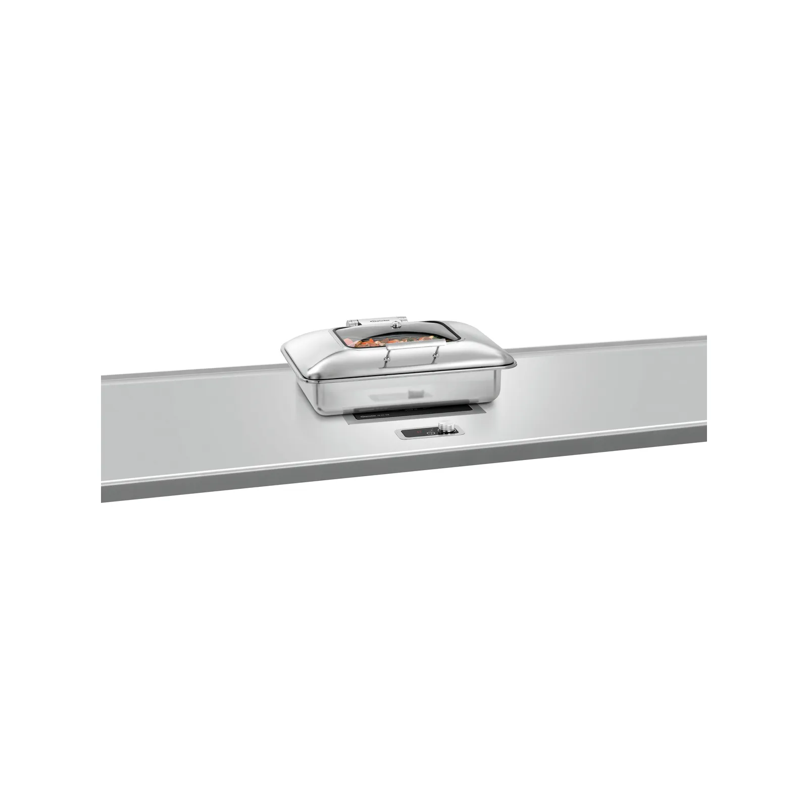 Bartscher 500507 Chafing-Dish 1/1 Flexible Ansicht Komplett geschlossen mit Essen auf Arbeitsfläche, Chafing Dish, Chafing dish, Edelstahl, Buffet-Wärmer, Rechteckige Pfanne