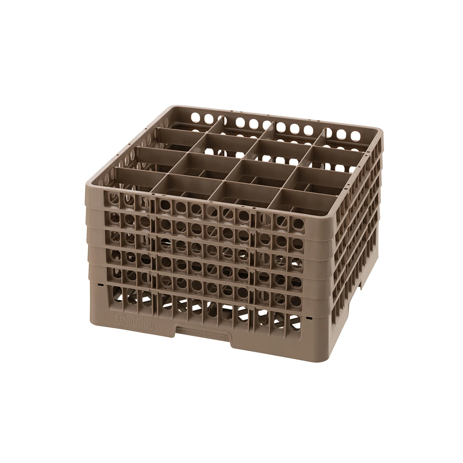 Bartscher 5322 Gläserkorb 16 Fächer, Geschirrständer, stackbarer Behälter, braunes Plastik, belüftete Seiten, Küchenorganizer