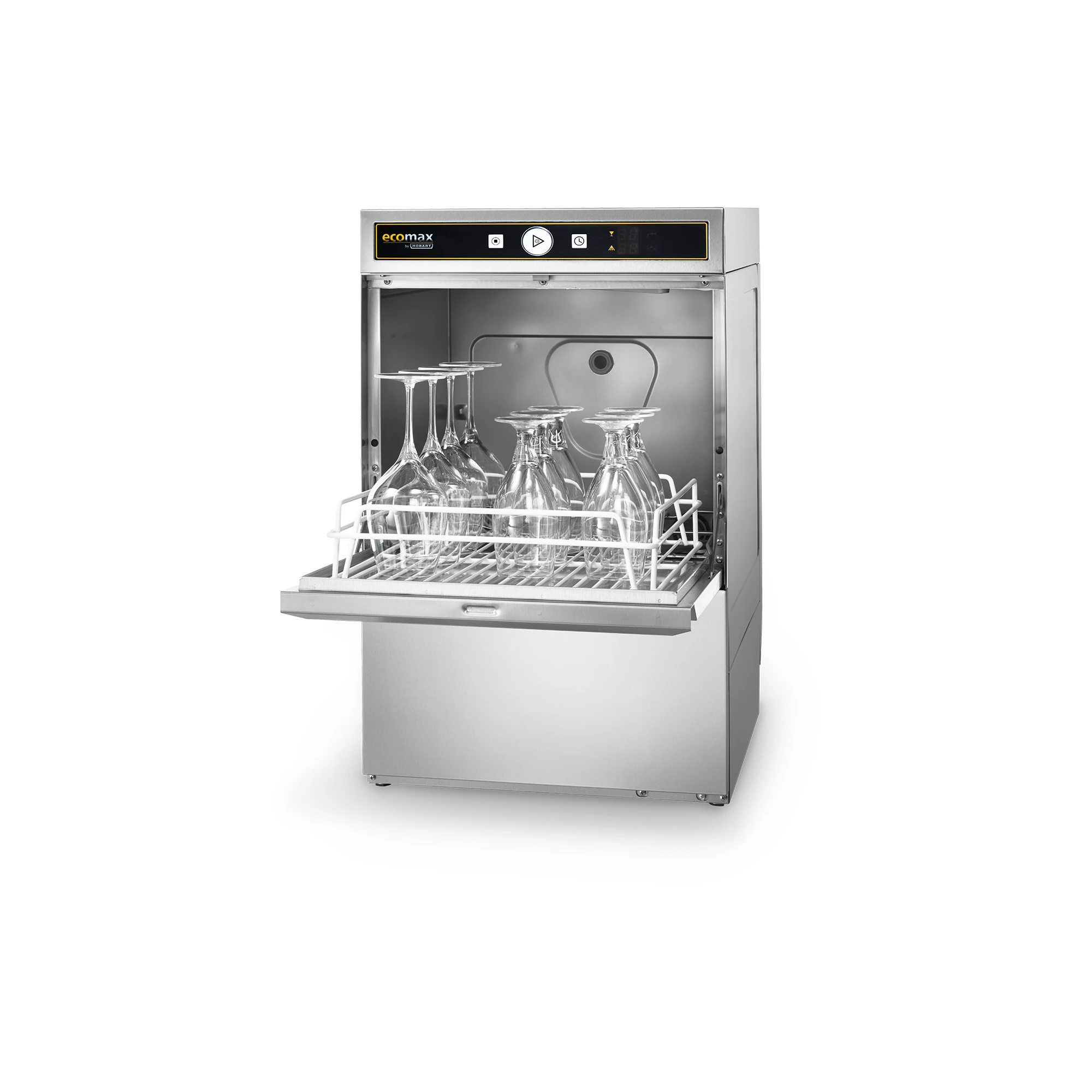 Ecomax G404 Glaeserspuelmaschine geoeffnet mit Glaeserkorb