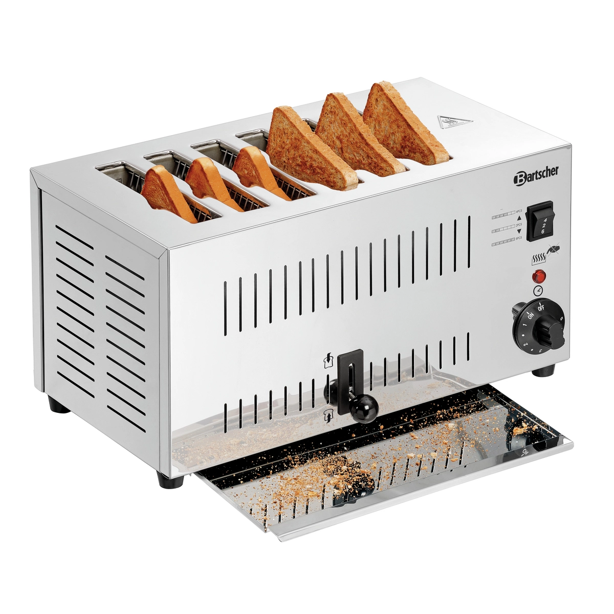Bartscher 100197 Toaster mit 6 Schlitzen geöffnete Kruemelschublade