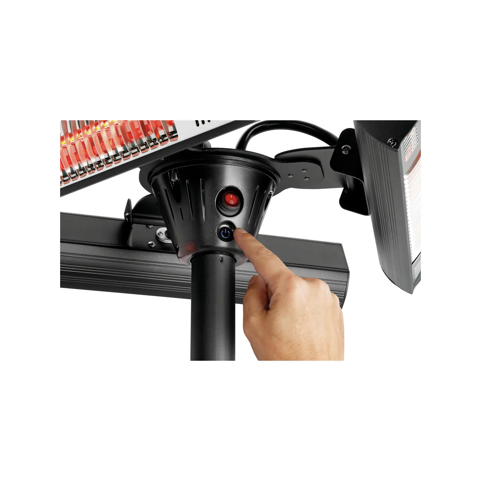 Bartscher 825223 Heizstrahler ST3000 3-E360 Ansicht nah Bedienelement, Infrarotheizgerät, Bedienfeld, verstellbarer Ständer, roter Netzschalter, Schalter/Ein/Aus