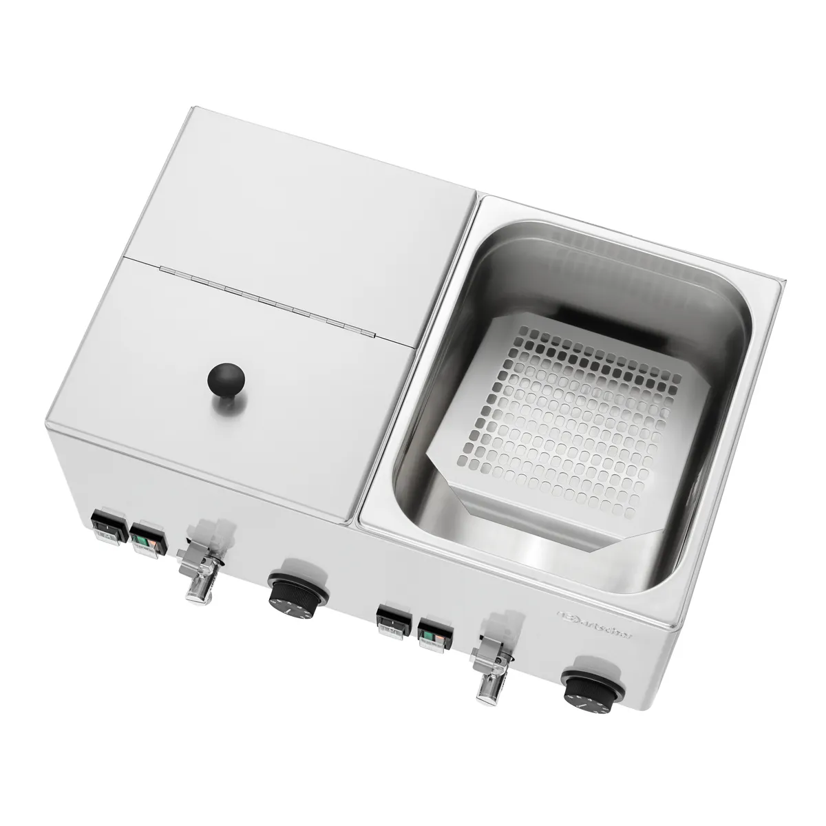 Bartscher A120466 Wuerstchenwaermer eine Seite geöffnet mit Blick auf Gitter