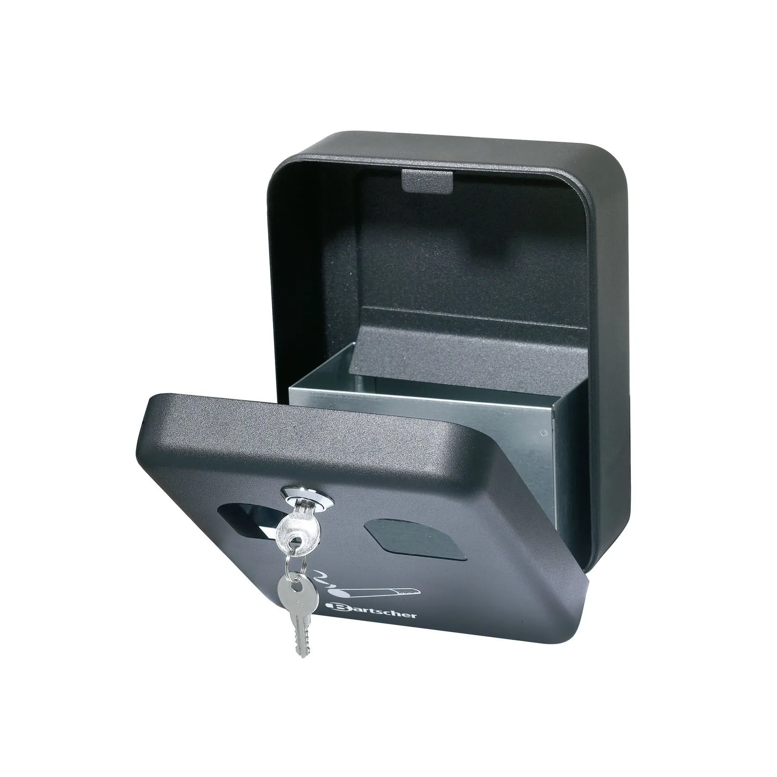 Bartscher 860000 Wandascher schwarz Ansicht Komplett offen, Briefkasten, Wandbriefkasten, Schloss, Schlüssel, Metall