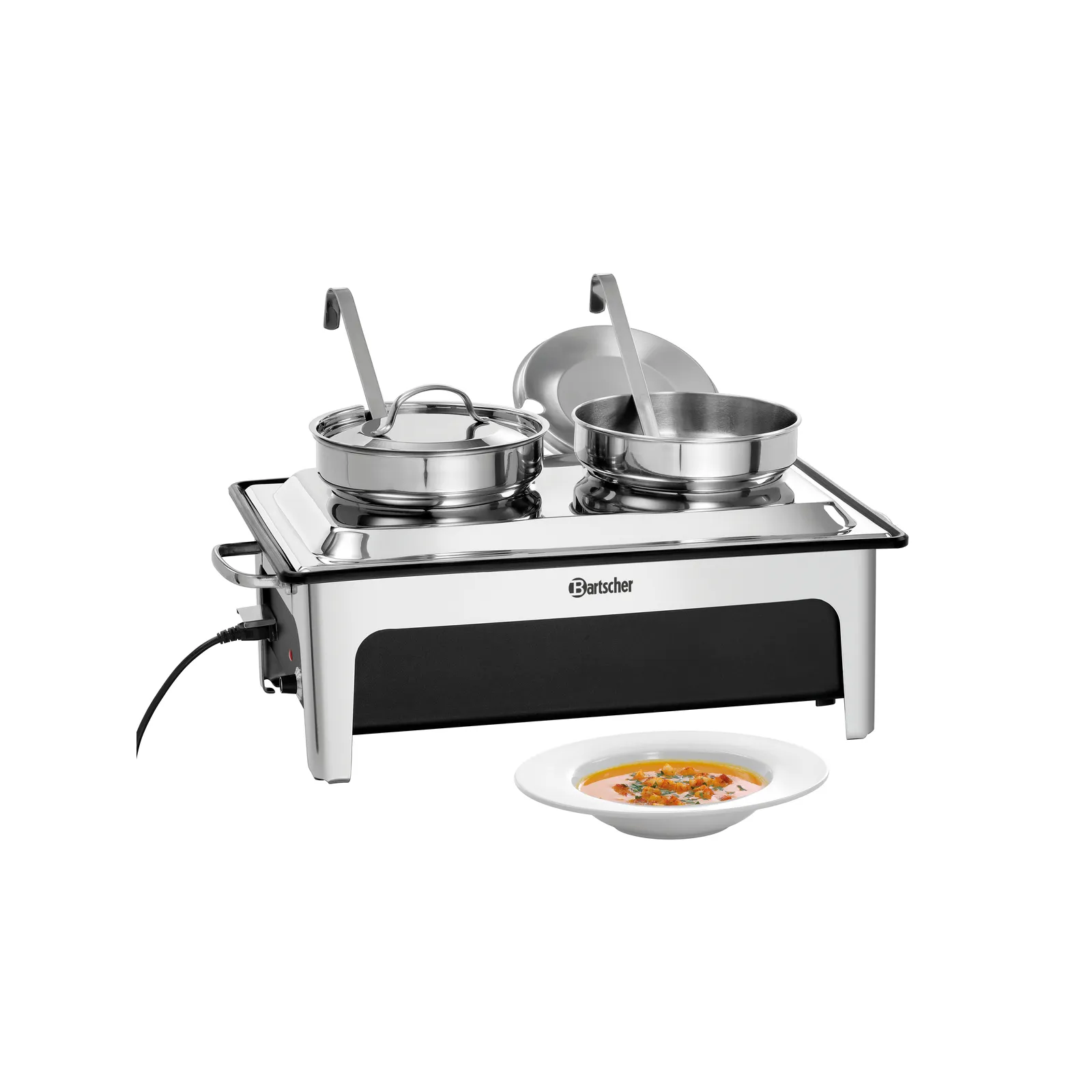 Bartscher 500840 Suppenstation 2x4L 2200 E Ansicht Komplett mit Essensteller