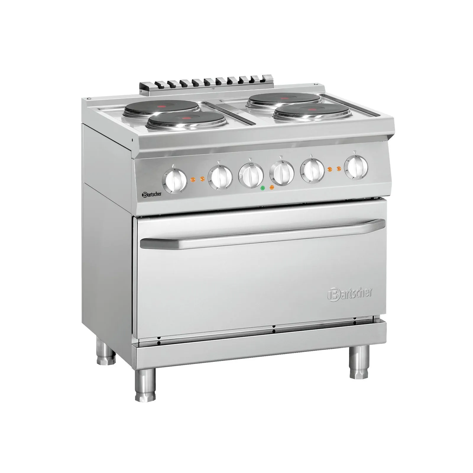Bartscher 286234W Elektroherd 700 B800 4PL EBO, Elektroherd, Induktionskochfeld, Stahl, Vierflammig, Oberhitze