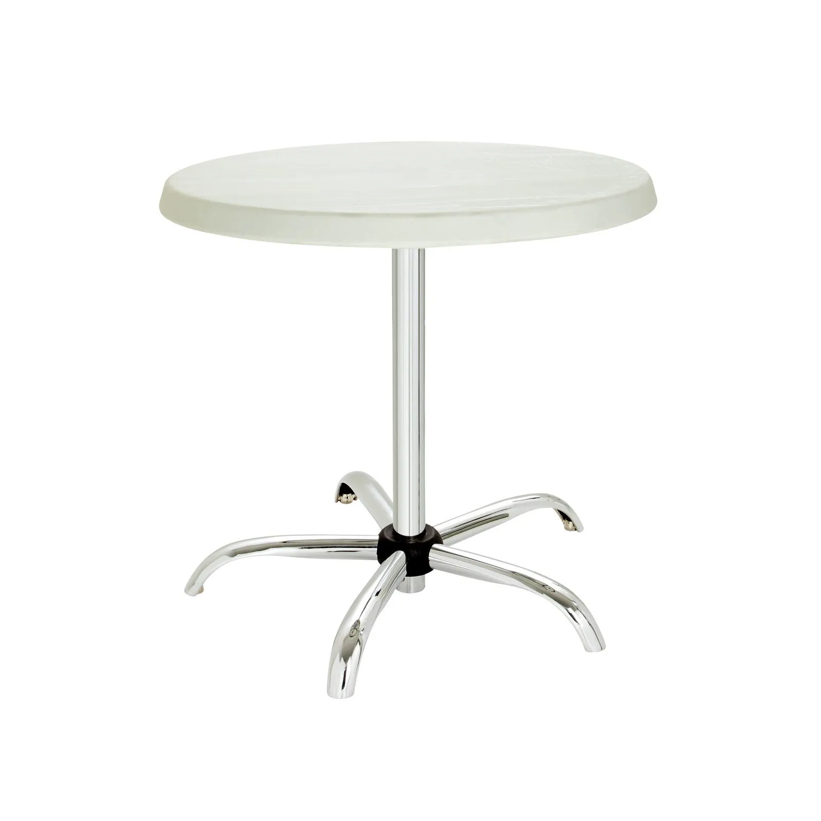 Bartscher 601177 Party-Stehtisch zusammenklappbar Ansicht Komplett zusammengefahren, Beistelltisch, Holzplatte, Metallbasis, rund, Chrom