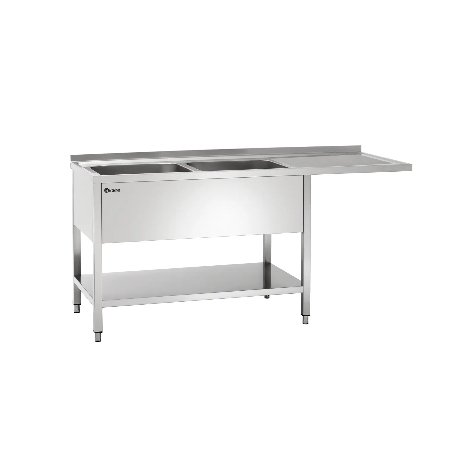 Bartscher 306350 Spülcenter 700 B1600 2 Becken LI Ansicht Komplett, Spüle, Küche, Edelstahl, Doppelbecken, Arbeitsplatte aus Edelstahl