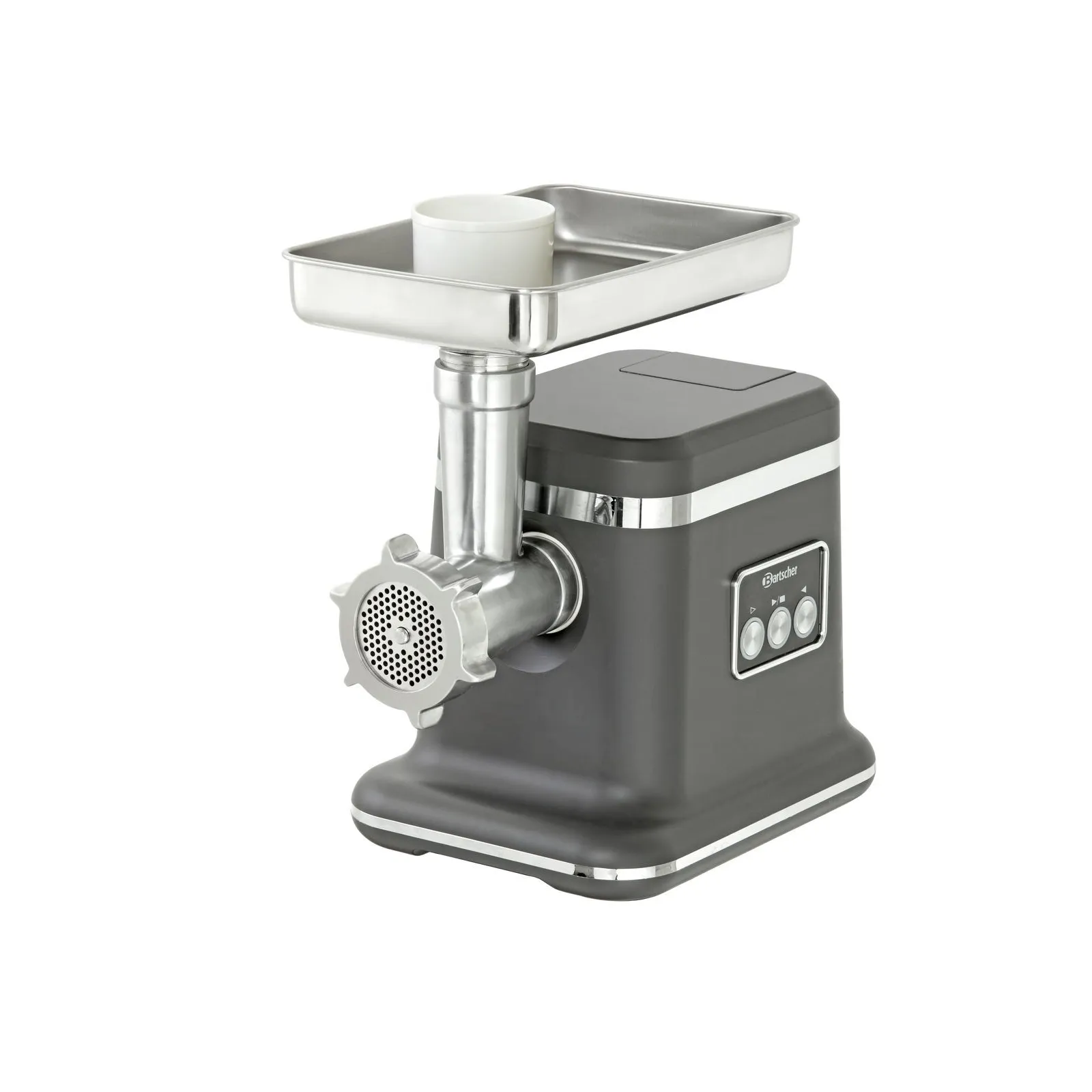 Bartscher 370224 Fleischwolf FW10 Ansicht Komplett mit Trichter, Fleischwolf, Küchenmaschine, Metall, Grau, Schneidewerkzeug