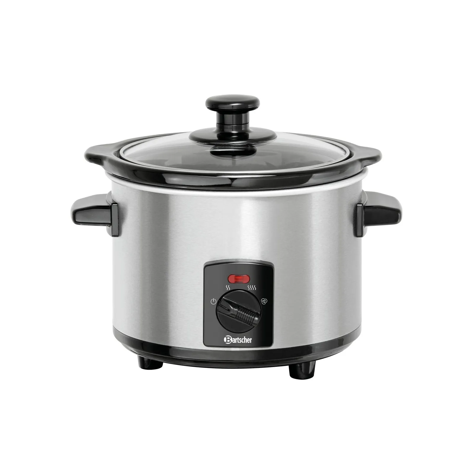 Bartscher A100266 Speisenwaermer Ansicht Komplett , Slow cooker, Edelstahl, Glasdeckel, Verstellbares Thermostat, Rutschfeste Füße