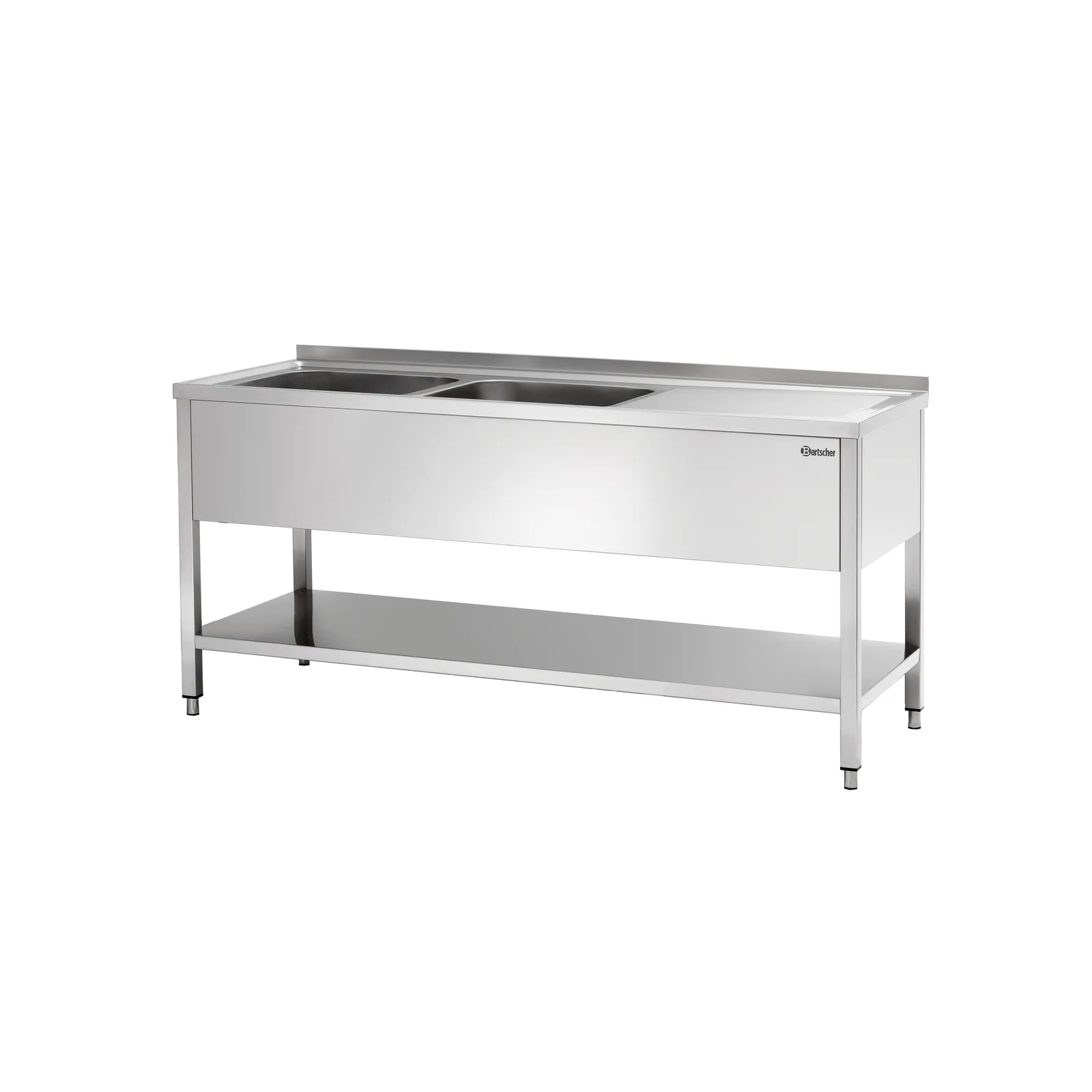 Bartscher 306310 Spüle 700 B 1800 2 Becken LI Ansicht Komplett, spülküchenblock, spülschrank, stahlkonstruktion, blechoberfläche, unterbau