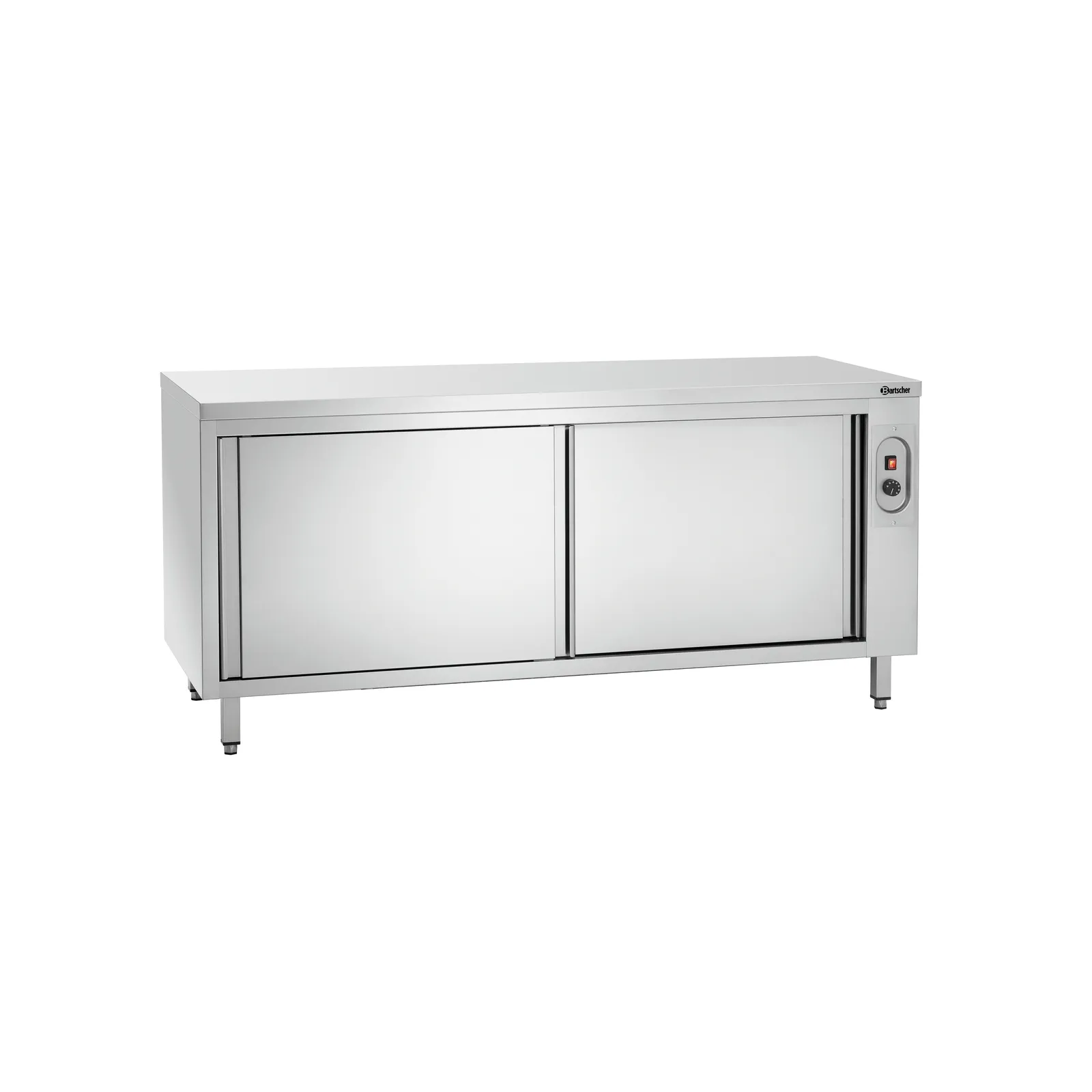 Bartscher 346187 Wärmeschrank 700-4T 1800 Ansicht Komplett, geschlossen, Schiebetür-Kühltruhe, Industriekühltruhe, Stahlgehäuse, Bereitstellungsfach, Temperaturregler