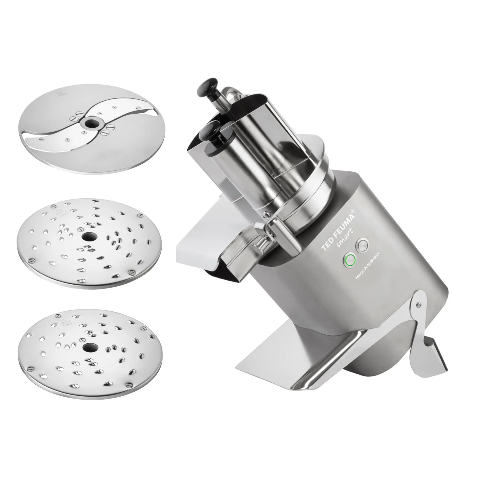 Feuma 400051 TED-Smart Gemueseschneider mit Scheibenset_TED3, Schneidemaschine, Küchengerät, Metall, Kreuzschliffmesser, Stahl