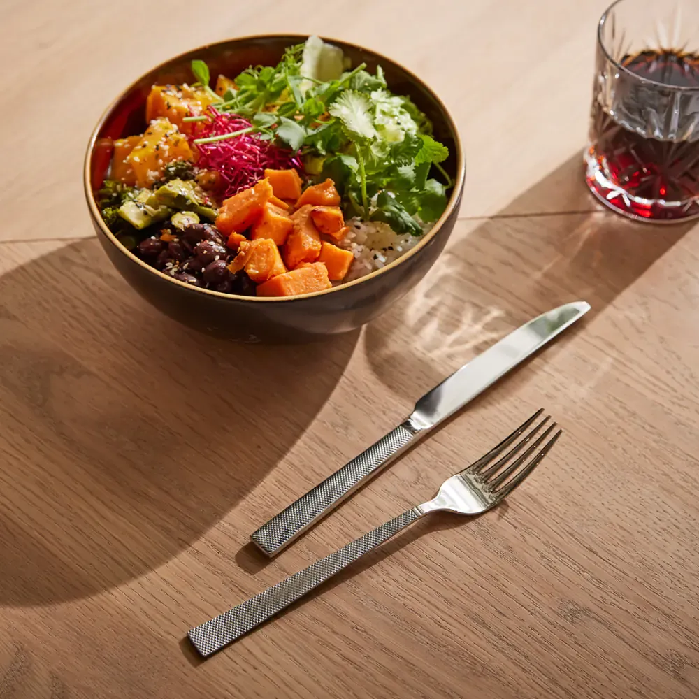 Amefa Jewel Impression Messer Gabel, Reisbowl, Gemüse, Lachs, Reis, Salat