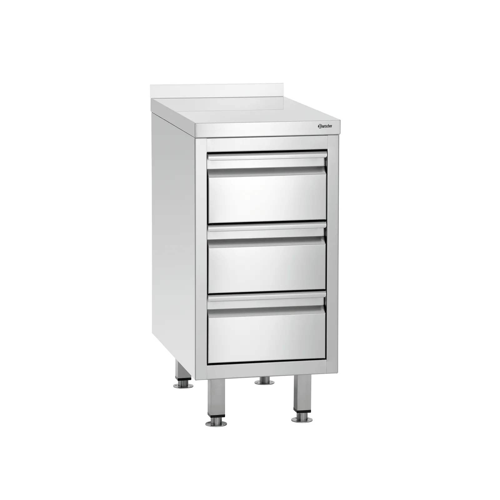 Bartscher 338307 Schubladenschrank 700S3A Ansicht Komplett, kühlschrank-unterschrank, staubfreier-küchenunterschrank, stahl, schubladenschrank, industriell