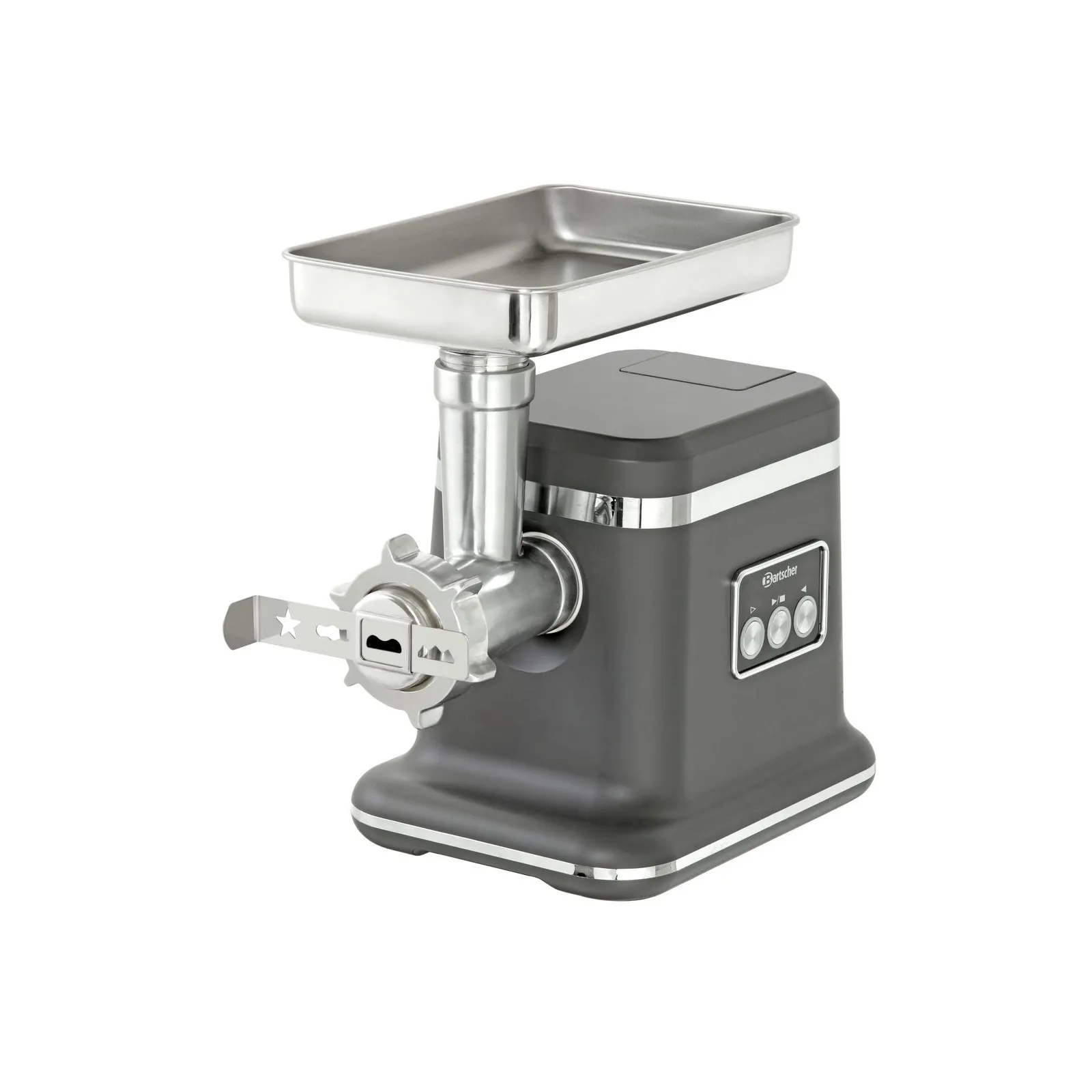 Bartscher 370224 Fleischwolf FW10 Ansicht Komplett mit Edelstahlmesser 4-flelig, grau, kuchengemüse grinder, fleischwolf, metall, elektrisch