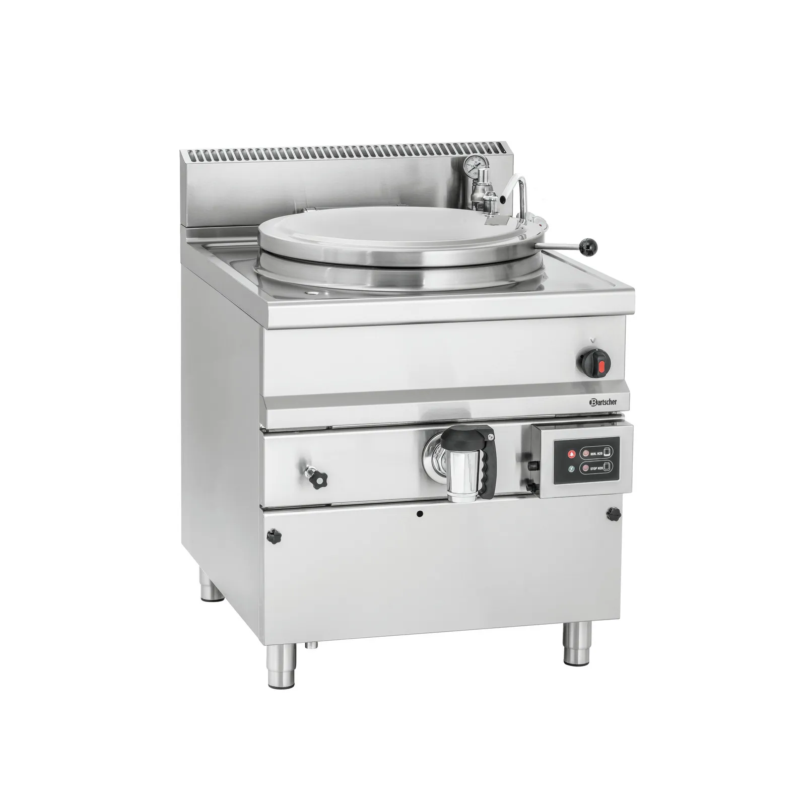 Bartscher 2800021 Kochkessel G113L Ansicht Komplett, Induktionskessel, Industrieller Dampfgarer, Edelstahl, Großes Fassungsvermögen, Drehknopfsteuerung