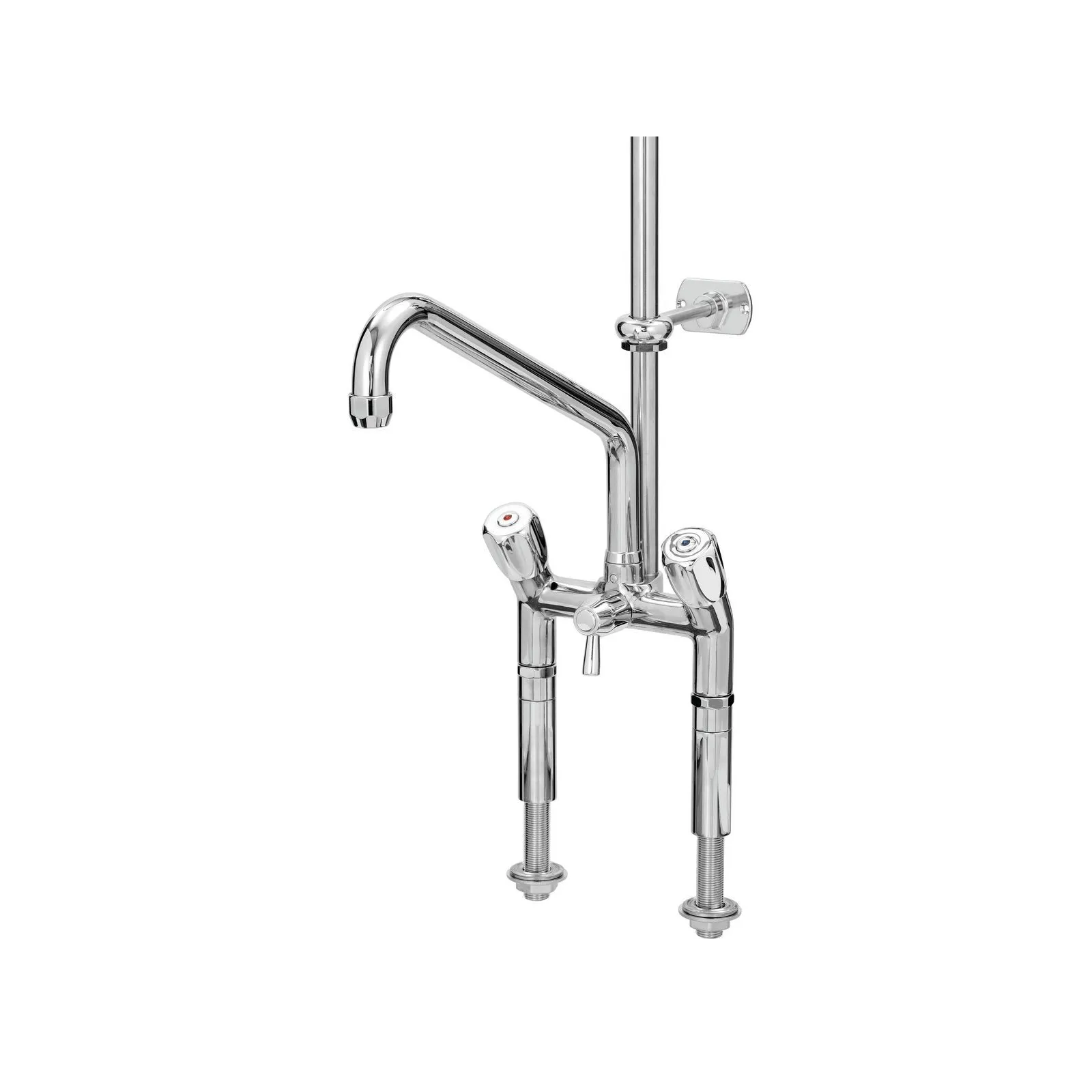 Bartscher 400137 Zweigriffmischer 40L-1802B Nahansicht Wasserhahn, Küchenarmatur, Waschbeckenarmatur, Chrom, Einhebelmischer, Untertischbohrung