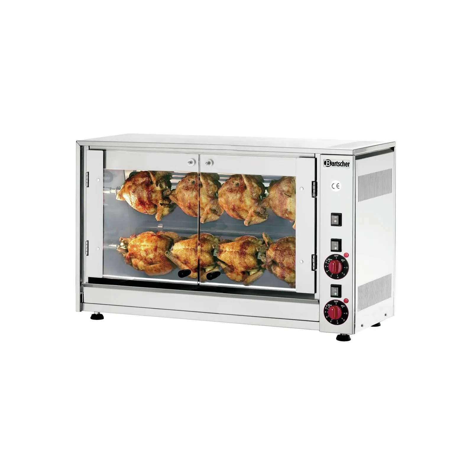 Bartscher 215036 Hähnchengrill P8N, geflochtenes Ofen, Hähnchenbräter, Rostofen, Edelstahl, Glasfront