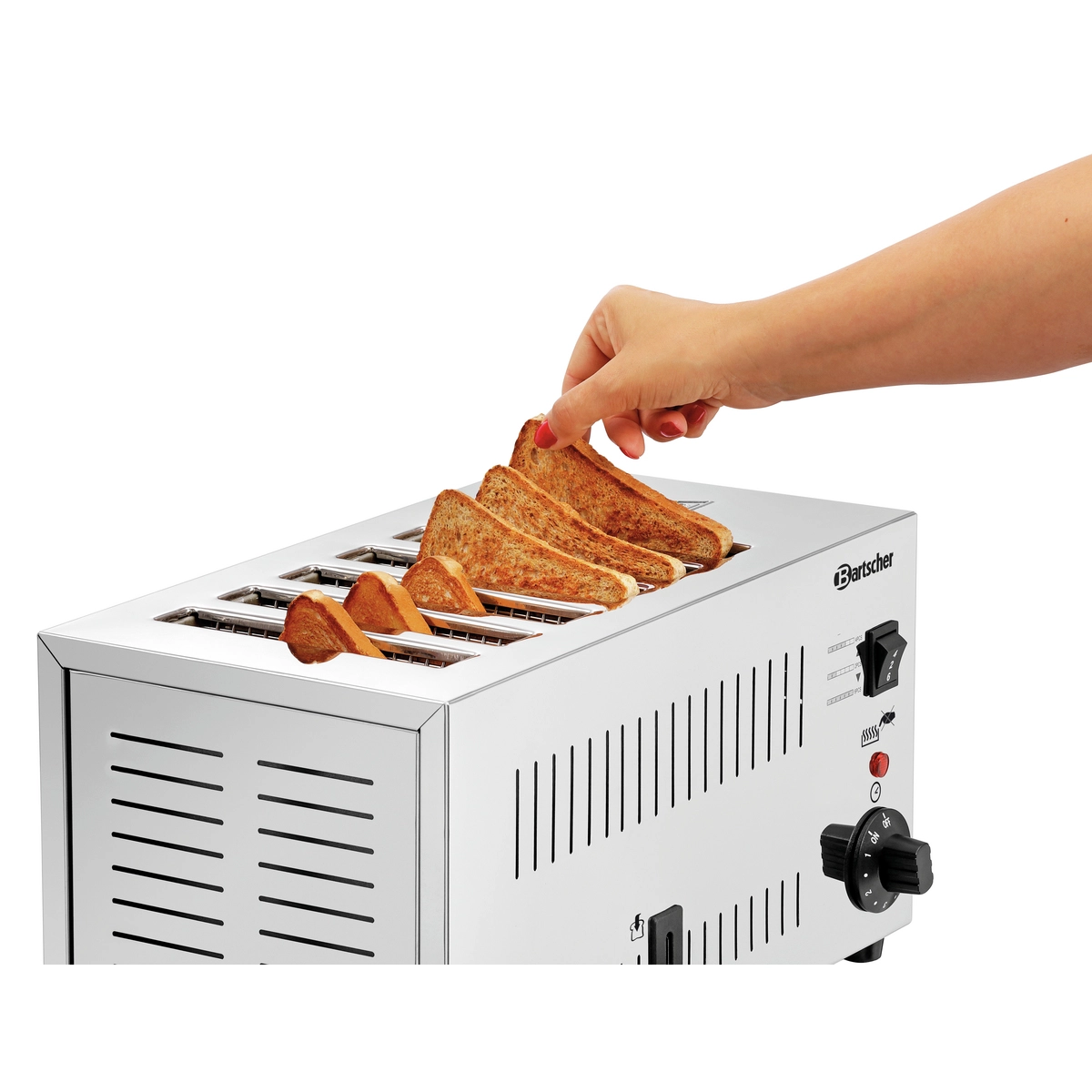 Bartscher 100197 Toaster mit 6 Schlitzen Toast wird aus dem Toaster genommen
