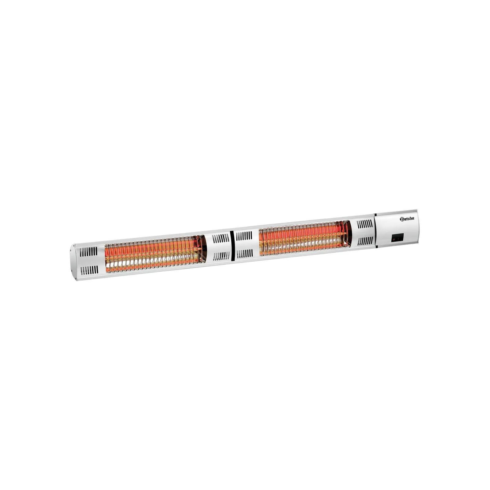Bartscher 825214 Heizstrahler W3000 E Ansicht Komplett angeschaltet, infrarotheizung, stange, heizstrahler, orange, vorteile