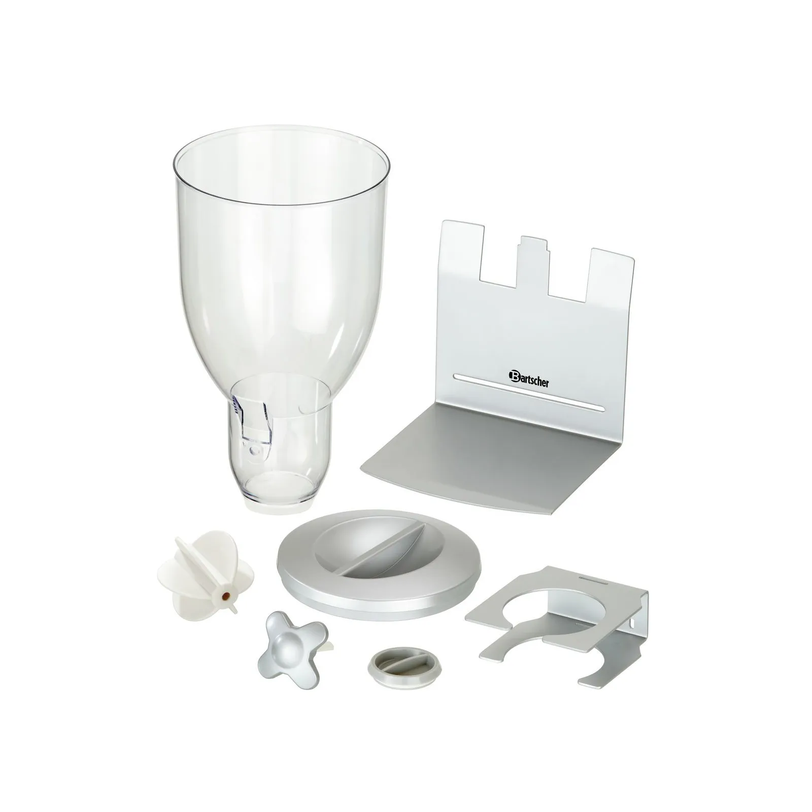 Bartscher 500377 Cerealienspender 1-fach Ansicht Einzelteile, Kaffeeaufsatz, Kaffeemahlwerkzubehör, Halterung, Transparent, Kaffeezerstäubung