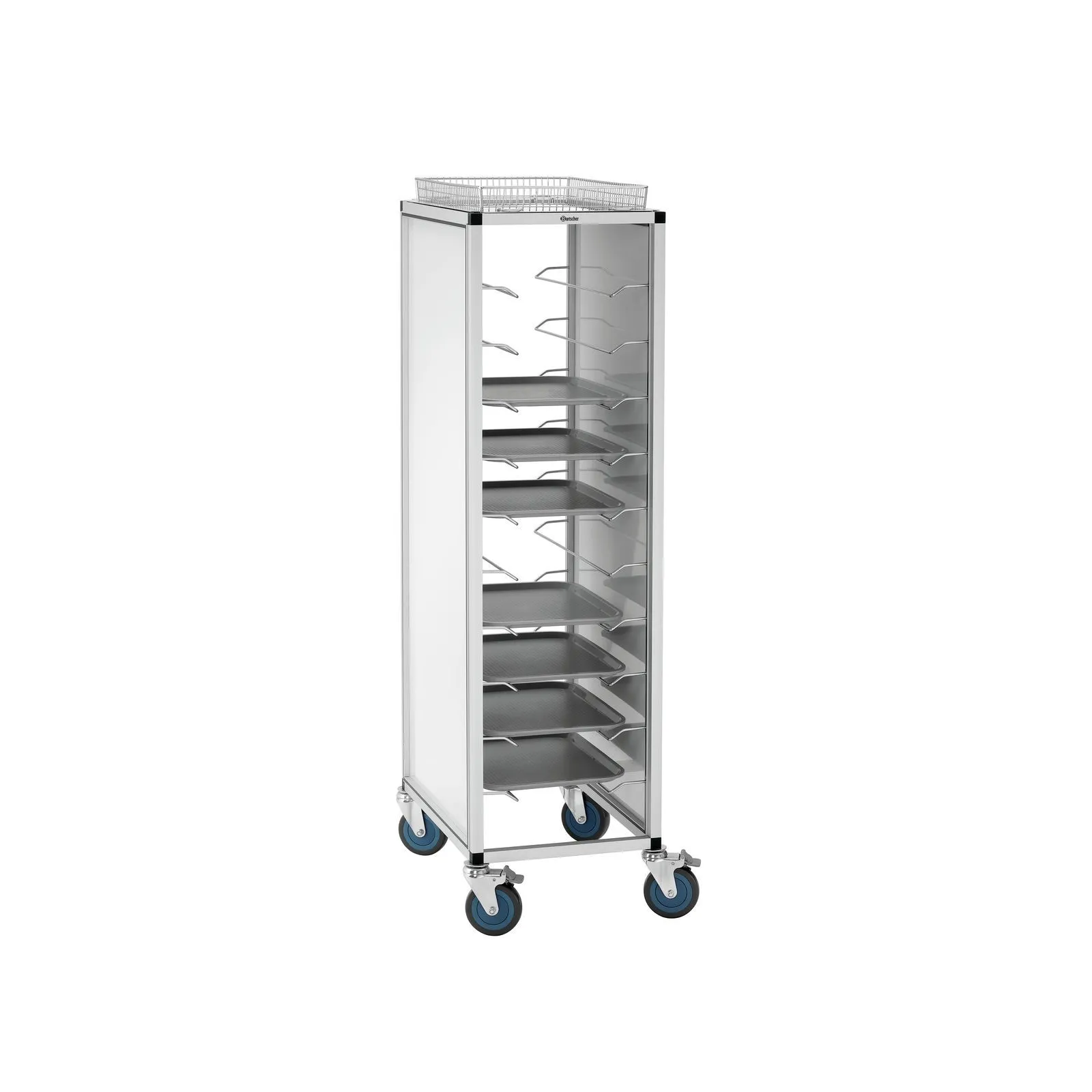 Bartscher 701054 Tablett KN45350-HG Ansicht im Tablettwagen, Rollwagen, Schuhkarussell, Metall, Glasboden, Gängewagen